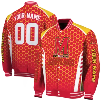 custom maryland terrapins hexagon grid red varsity jacket fashion forward.webp