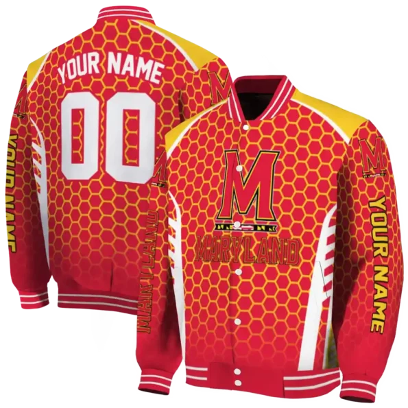 custom maryland terrapins hexagon grid red varsity jacket fashion forward.webp