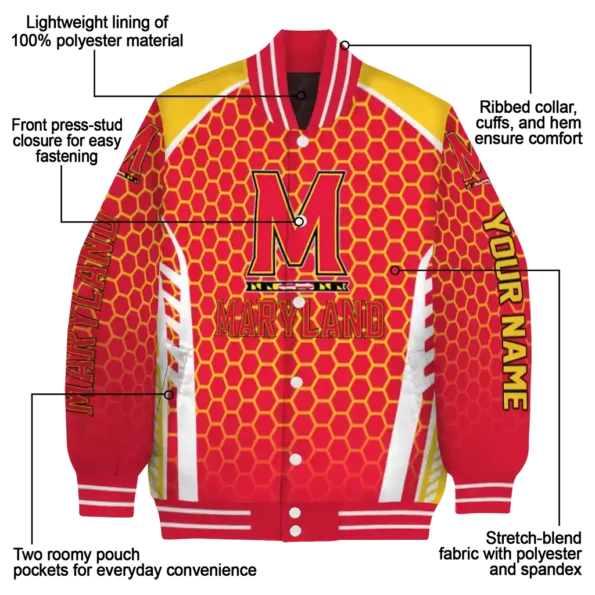 custom maryland terrapins hexagon grid red varsity jacket new arrival.webp
