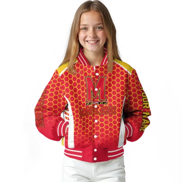 custom maryland terrapins hexagon grid red varsity jacket top rated.webp
