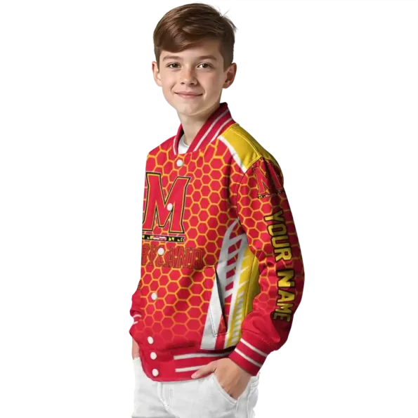 custom maryland terrapins hexagon grid red varsity jacket trendy.webp