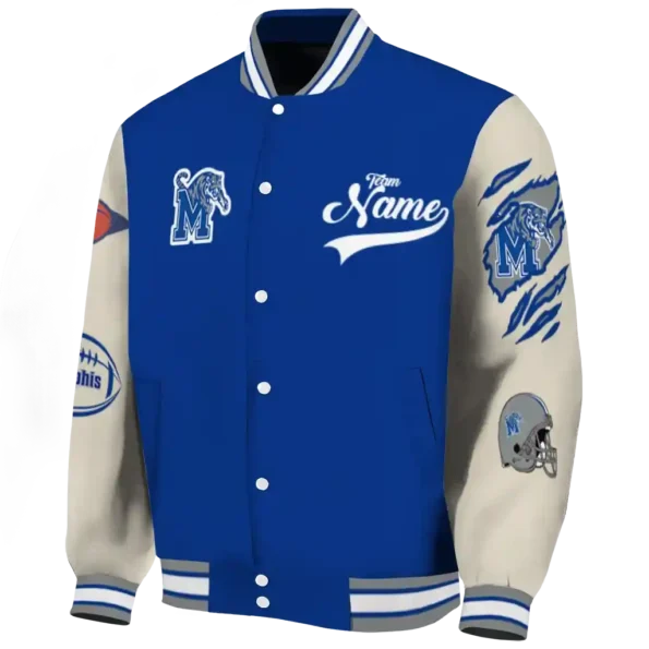 custom memphis tigers wildcat pawprint blue nude varsity jacket best selling
