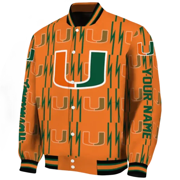 custom miami hurricanes bolt stripe orange varsity jacket best selling