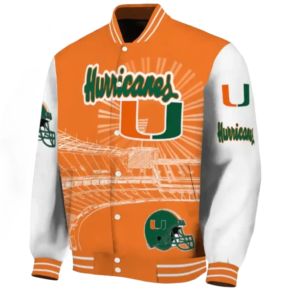 custom miami hurricanes ferris arena orange white varsity jacket best selling