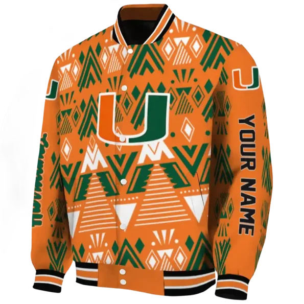 custom miami hurricanes pyramid shapes orange varsity jacket best selling.webp