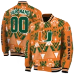 custom miami hurricanes pyramid shapes orange varsity jacket best selling.webp