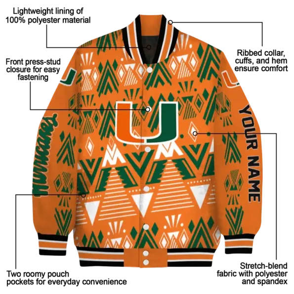custom miami hurricanes pyramid shapes orange varsity jacket new arrival.webp