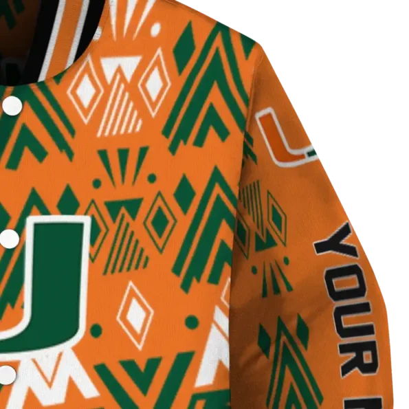 custom miami hurricanes pyramid shapes orange varsity jacket premium grade.webp
