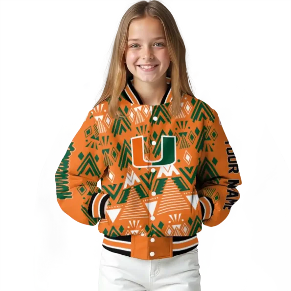 custom miami hurricanes pyramid shapes orange varsity jacket top rated.webp