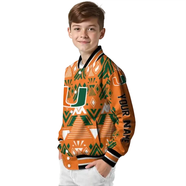 custom miami hurricanes pyramid shapes orange varsity jacket trendy.webp