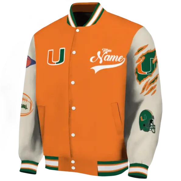 custom miami hurricanes wildcat pawprint orange nude varsity jacket best selling