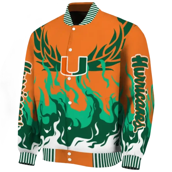 custom miami hurricanes winged blaze orange white varsity jacket best selling