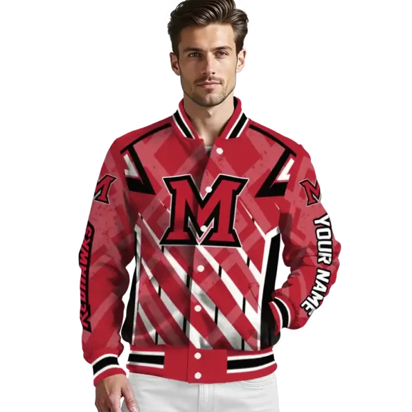 custom miami redhawks chevron angles red varsity jacket high quality.webp