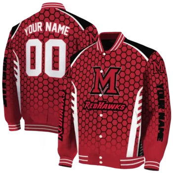 custom miami redhawks hexagon grid red varsity jacket fashion forward.webp