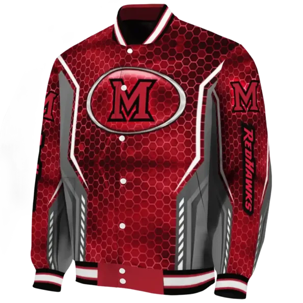 custom miami redhawks power plate red varsity jacket best selling
