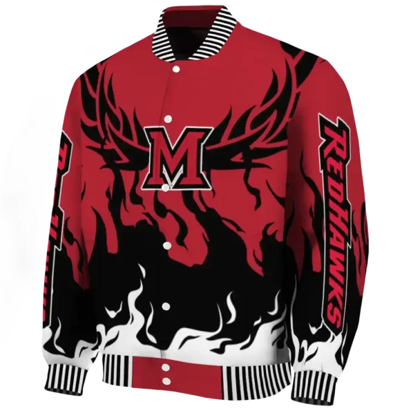 custom miami redhawks winged blaze red white varsity jacket best selling