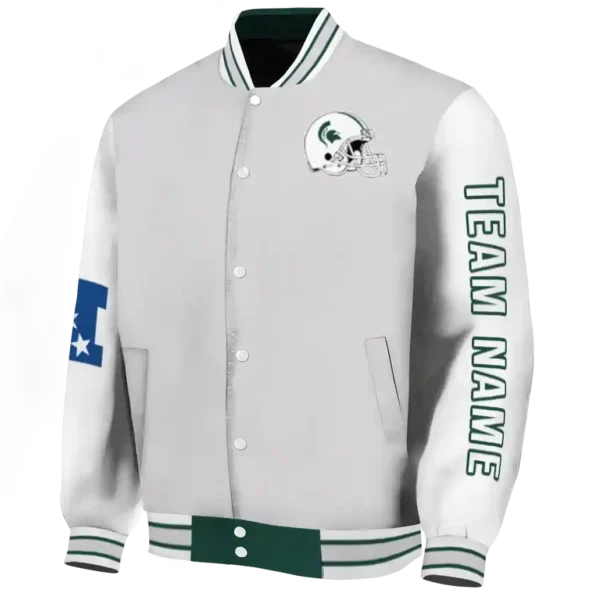 custom michigan state spartans speckled arms green gray varsity jacket best selling