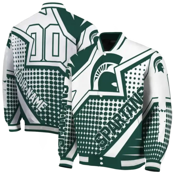 custom michigan state spartans star burst green varsity jacket fashion forward.webp