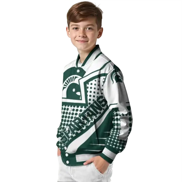 custom michigan state spartans star burst green varsity jacket trendy.webp