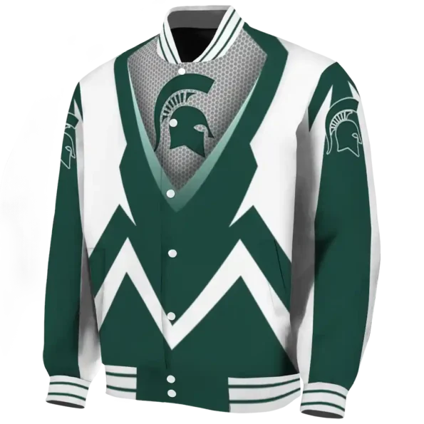 custom michigan state spartans v stripes green white varsity jacket best selling