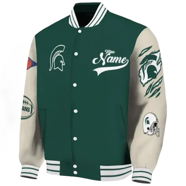 custom michigan state spartans wildcat pawprint green nude varsity jacket best selling