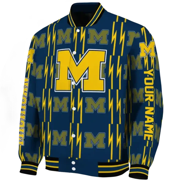 custom michigan wolverines bolt stripe blue varsity jacket best selling