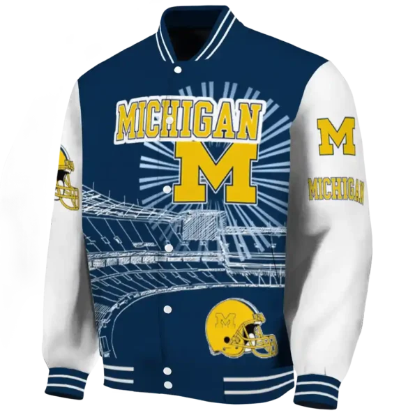 custom michigan wolverines ferris arena blue white varsity jacket best selling