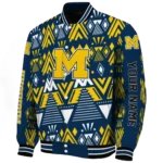 custom michigan wolverines pyramid shapes blue varsity jacket best selling.webp