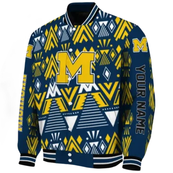 custom michigan wolverines pyramid shapes blue varsity jacket best selling.webp