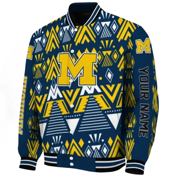 custom michigan wolverines pyramid shapes blue varsity jacket best selling.webp