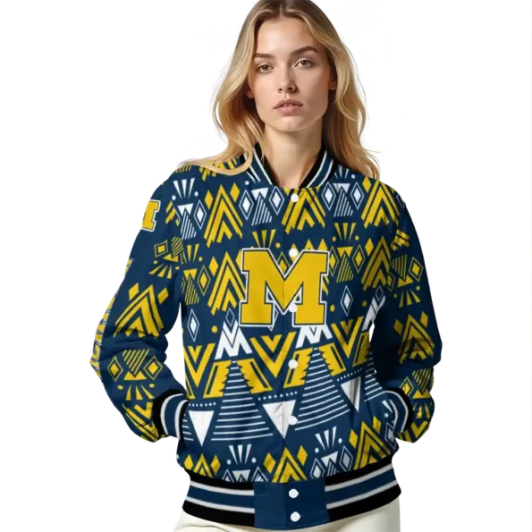 custom michigan wolverines pyramid shapes blue varsity jacket latest model.webp