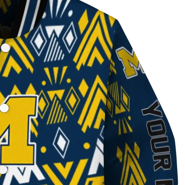 custom michigan wolverines pyramid shapes blue varsity jacket premium grade.webp
