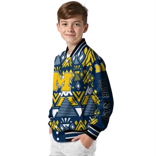custom michigan wolverines pyramid shapes blue varsity jacket trendy.webp