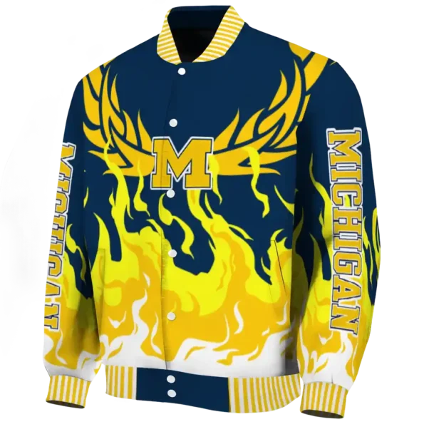 custom michigan wolverines winged blaze blue white varsity jacket best selling
