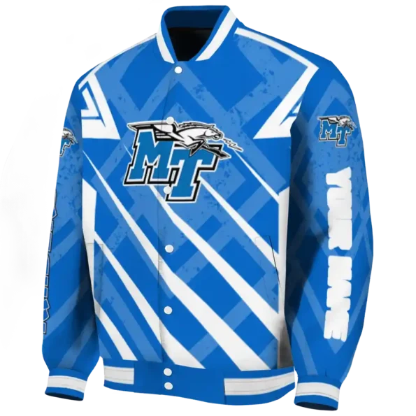 custom middle tennessee blue raiders chevron angles blue varsity jacket best selling.webp