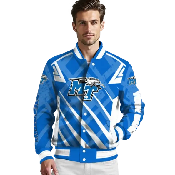 custom middle tennessee blue raiders chevron angles blue varsity jacket high quality.webp