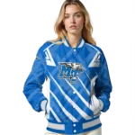 custom middle tennessee blue raiders chevron angles blue varsity jacket best selling.webp