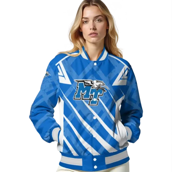 custom middle tennessee blue raiders chevron angles blue varsity jacket latest model.webp