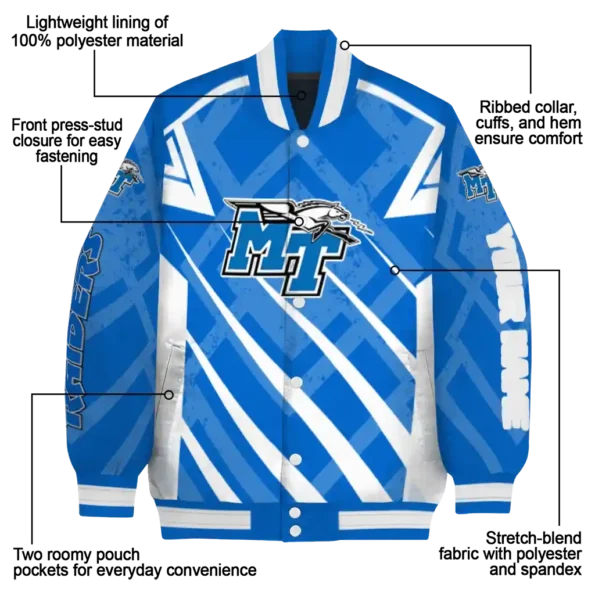 custom middle tennessee blue raiders chevron angles blue varsity jacket new arrival.webp