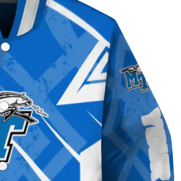 custom middle tennessee blue raiders chevron angles blue varsity jacket premium grade.webp