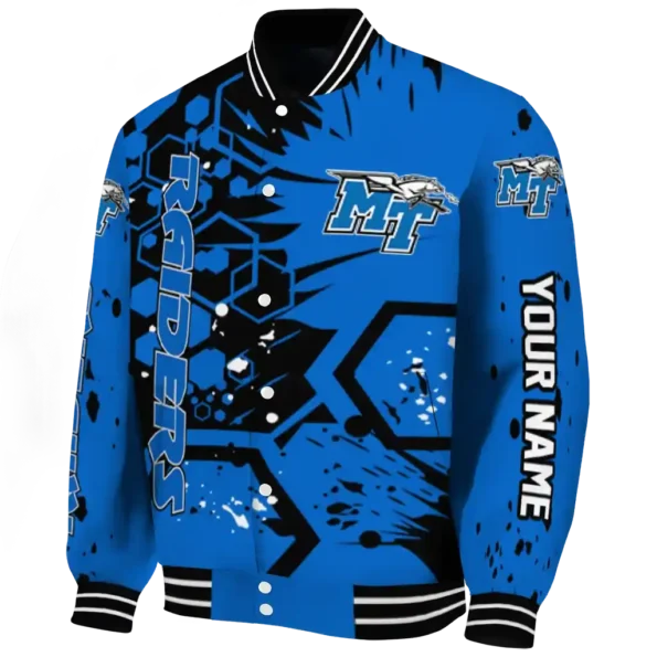 custom middle tennessee blue raiders hexagon cluster blue black varsity jacket best selling