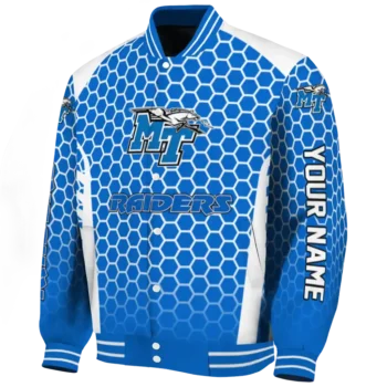 custom middle tennessee blue raiders hexagon grid blue varsity jacket best selling.webp