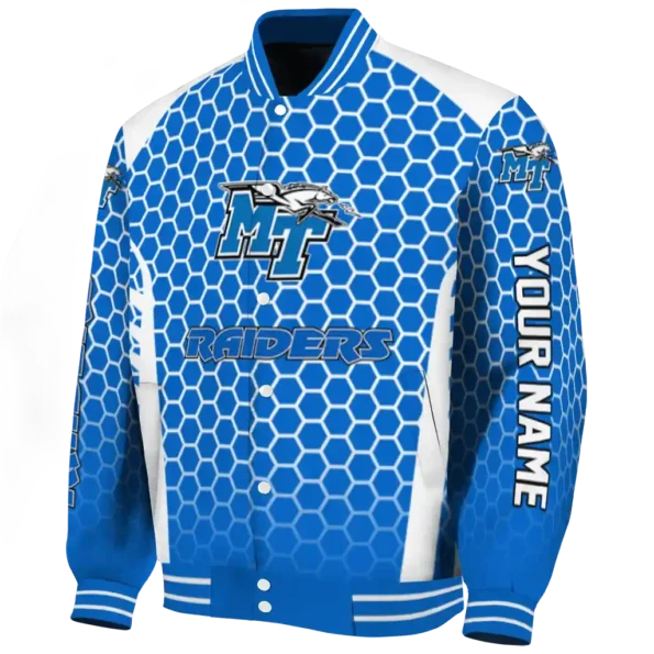 custom middle tennessee blue raiders hexagon grid blue varsity jacket best selling.webp