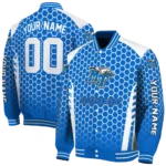custom middle tennessee blue raiders hexagon grid blue varsity jacket best selling.webp