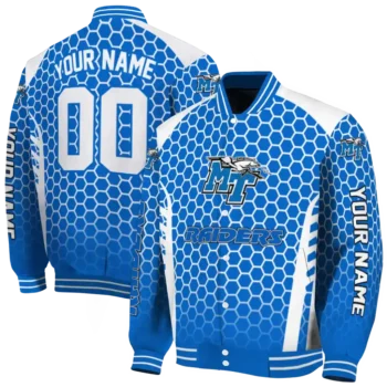 custom middle tennessee blue raiders hexagon grid blue varsity jacket fashion forward.webp