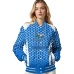 custom middle tennessee blue raiders hexagon grid blue varsity jacket best selling.webp