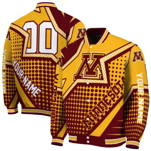 custom minnesota golden gophers star burst maroon varsity jacket fashion forward.webp