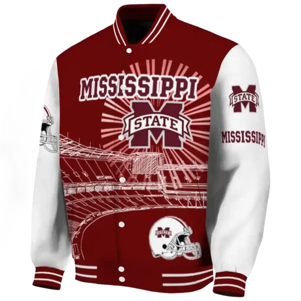 custom mississippi state bulldogs ferris arena maroon white varsity jacket best selling