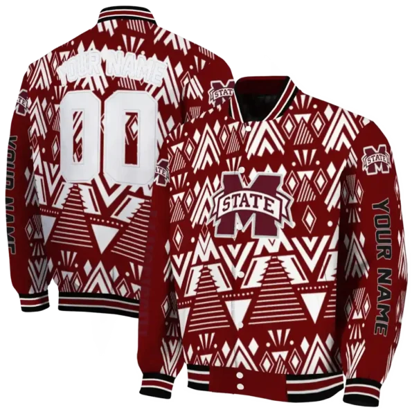 custom mississippi state bulldogs pyramid shapes maroon varsity jacket fashion forward.webp
