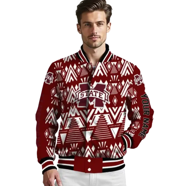 custom mississippi state bulldogs pyramid shapes maroon varsity jacket high quality.webp